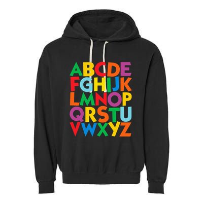 Colorful Uppercase Letters Alphabet Learn Abcs Garment-Dyed Fleece Hoodie
