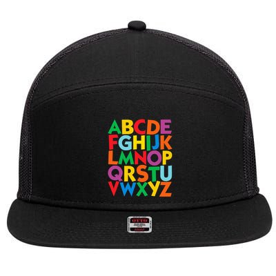 Colorful Uppercase Letters Alphabet Learn Abcs 7 Panel Mesh Trucker Snapback Hat