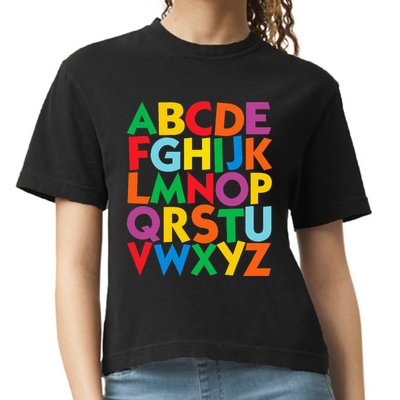 Colorful Uppercase Letters Alphabet Learn Abcs Comfort Colors Boxy T-Shirt