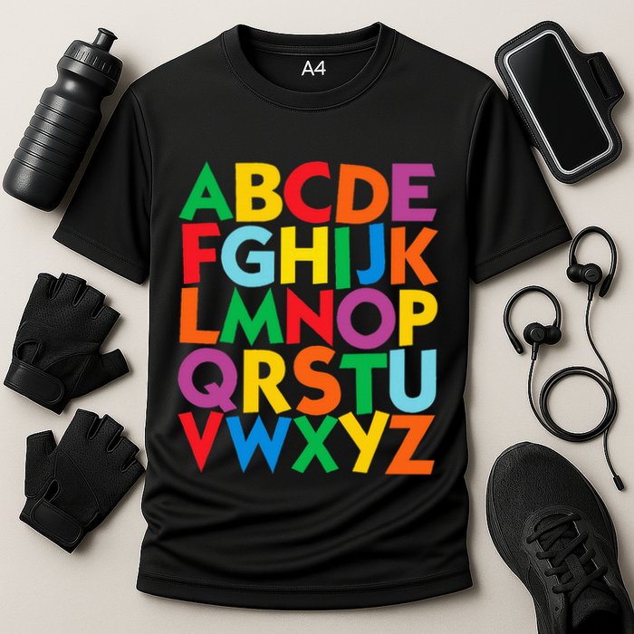 Colorful Uppercase Letters Alphabet Learn Abcs Performance Shirt