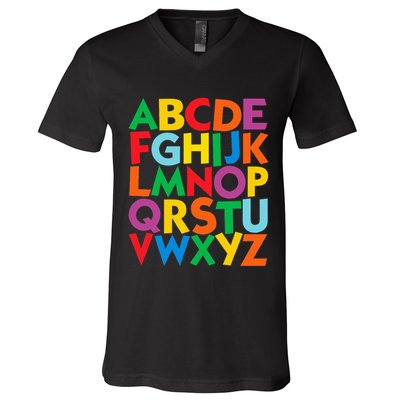 Colorful Uppercase Letters Alphabet Learn Abcs V-Neck T-Shirt
