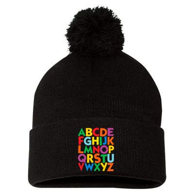 Colorful Uppercase Letters Alphabet Learn Abcs Pom Pom 12in Knit Beanie