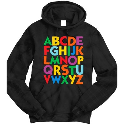 Colorful Uppercase Letters Alphabet Learn Abcs Tie Dye Hoodie