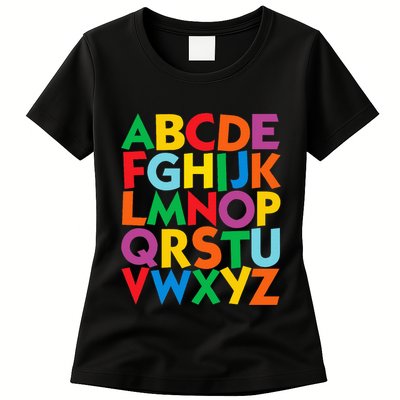 Colorful Uppercase Letters Alphabet Learn Abcs Womens T-Shirt