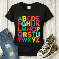 Colorful Uppercase Letters Alphabet Learn Abcs Womens T-Shirt