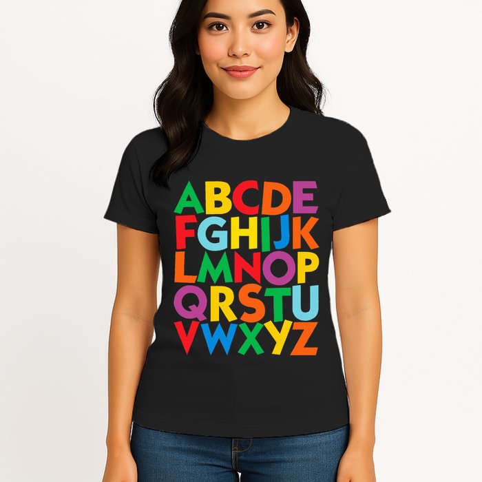 Colorful Uppercase Letters Alphabet Learn Abcs Womens T-Shirt