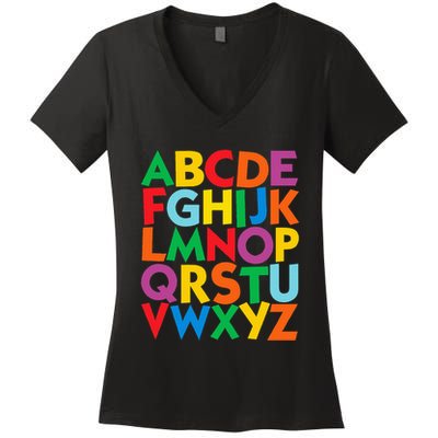 Colorful Uppercase Letters Alphabet Learn Abcs Women's V-Neck T-Shirt
