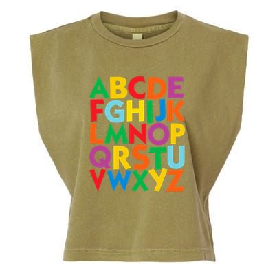 Colorful Uppercase Letters Alphabet Learn Abcs Garment-Dyed Women's Muscle Tee