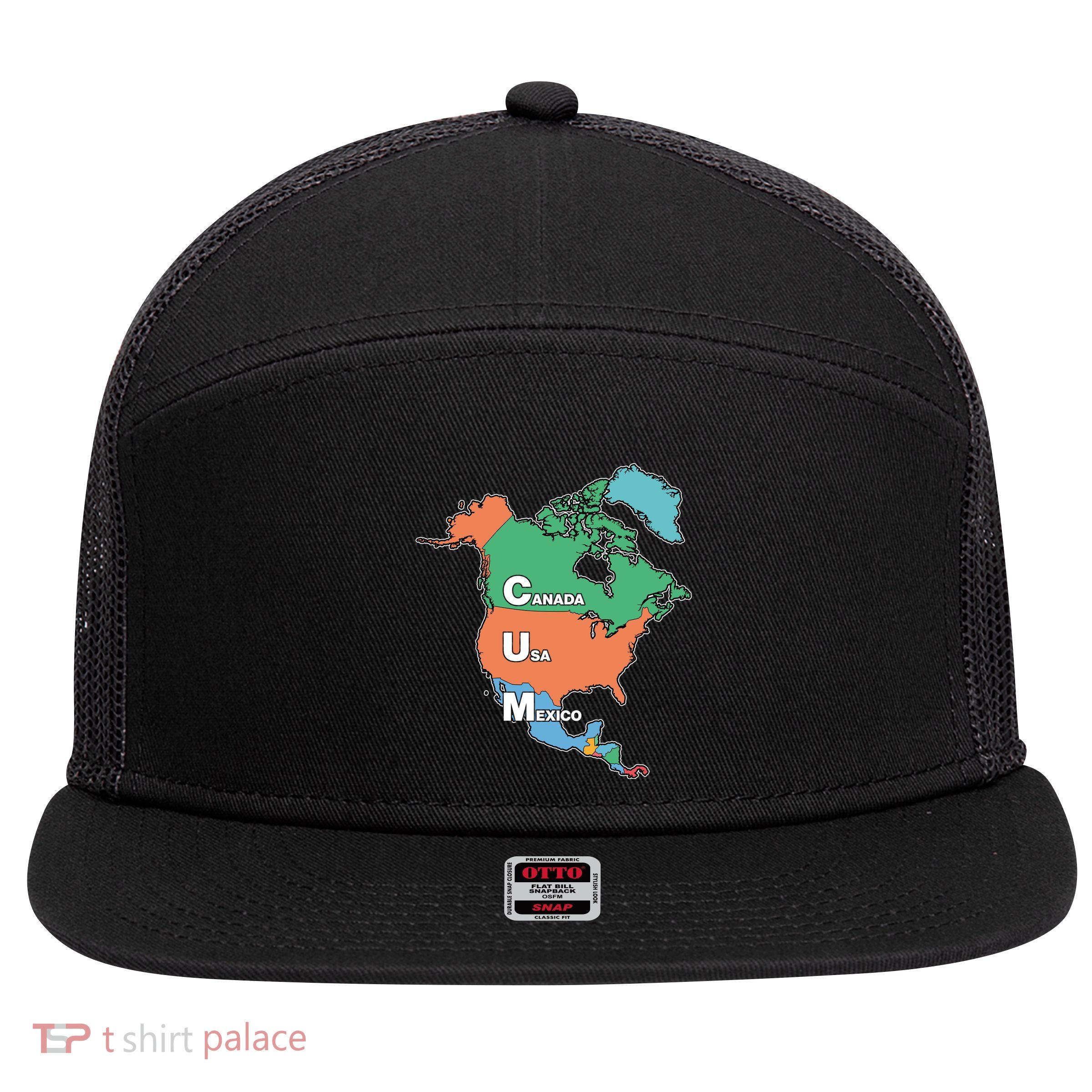 Canada Usa Mexico Cum Map 7 Panel Mesh Trucker Snapback Hat