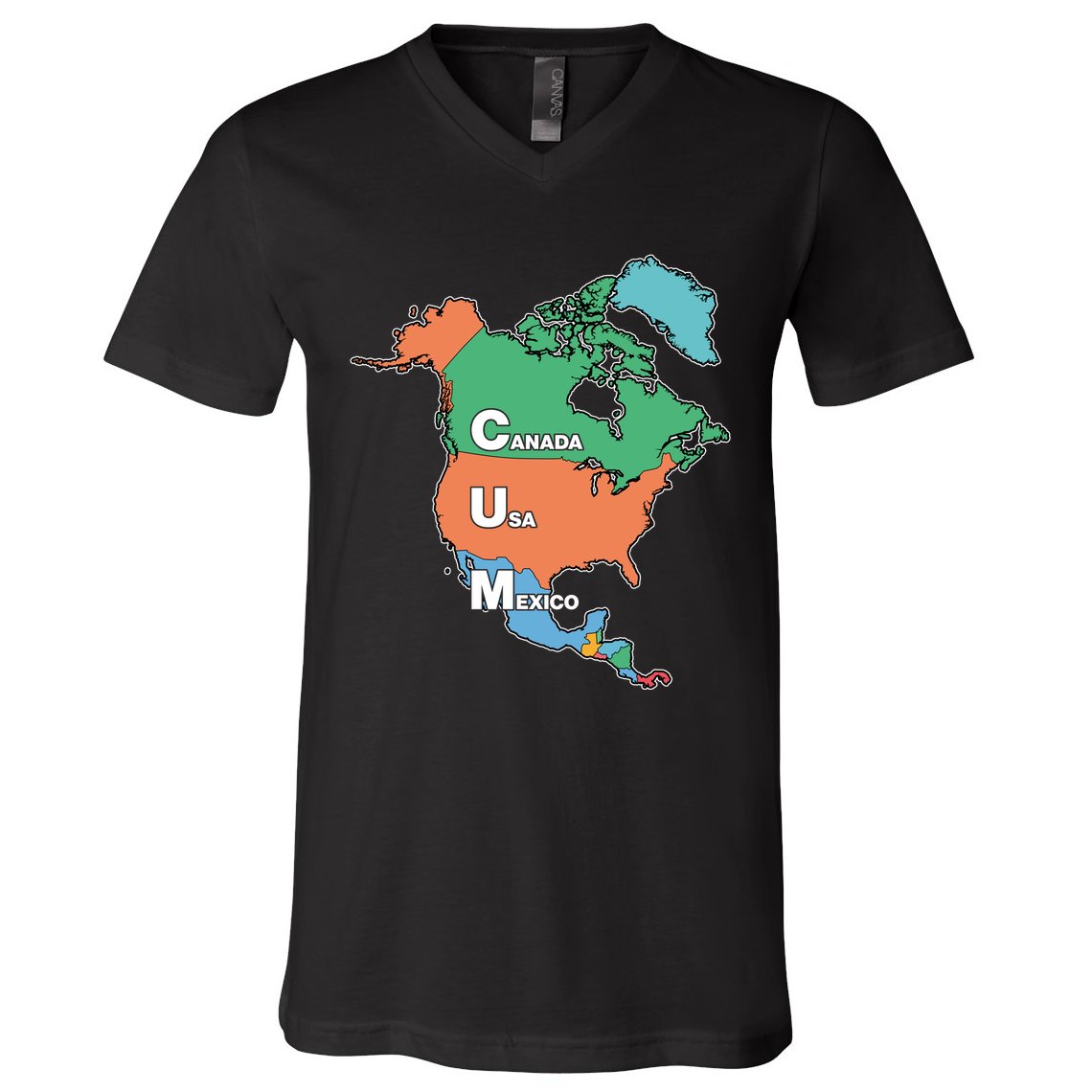 Canada Usa Mexico Cum Map V-Neck T-Shirt
