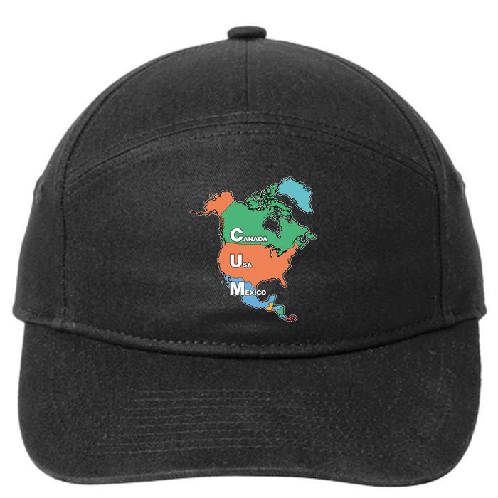 Canada Usa Mexico Cum Map 7-Panel Snapback Hat