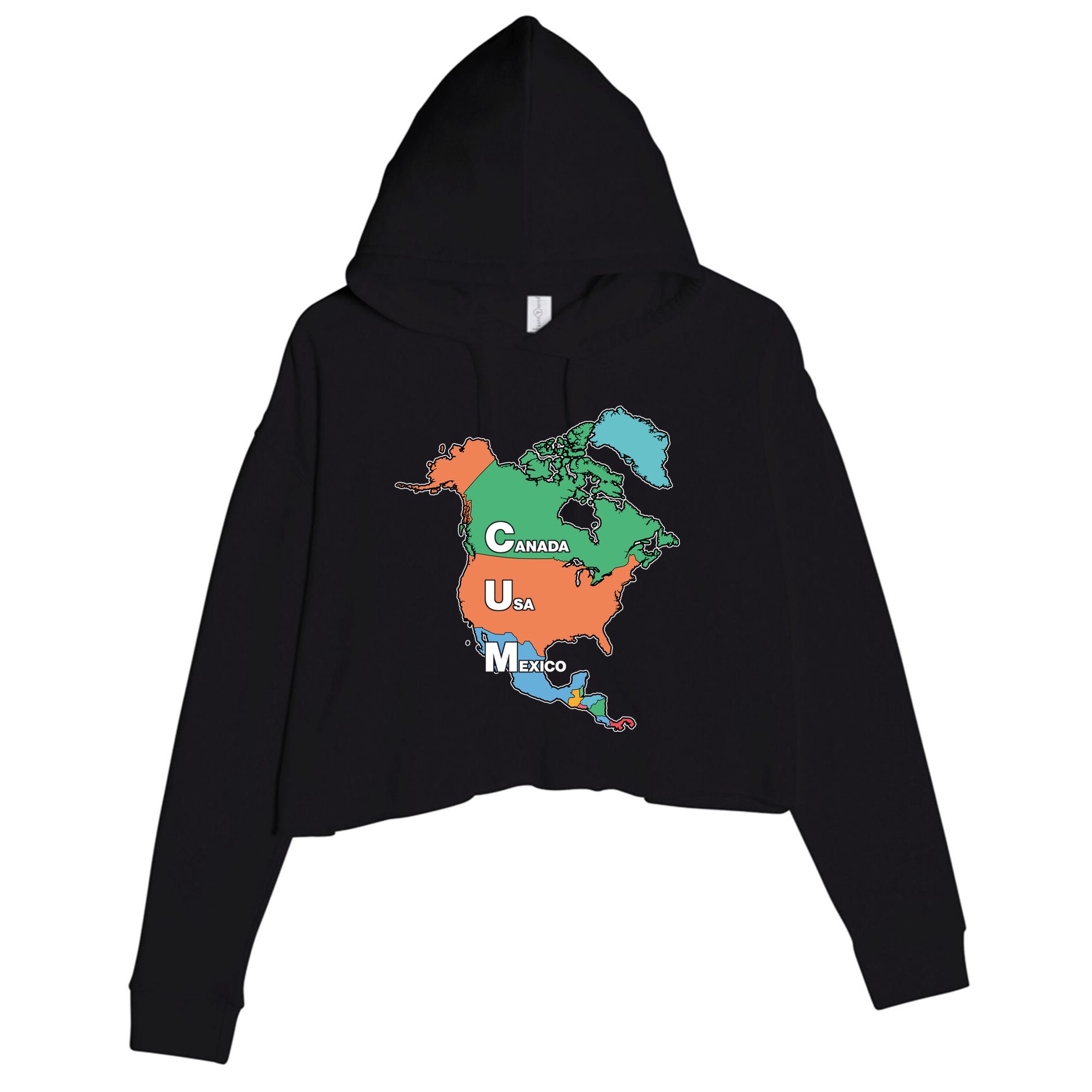 Canada Usa Mexico Cum Map Crop Fleece Hoodie