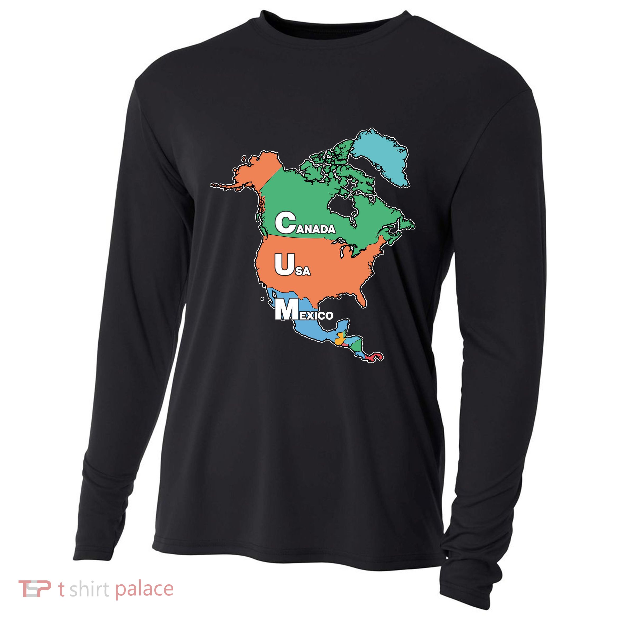 Canada Usa Mexico Cum Map Cooling Performance Long Sleeve Crew