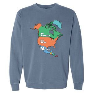 Canada Usa Mexico Cum Map Garment-Dyed Sweatshirt