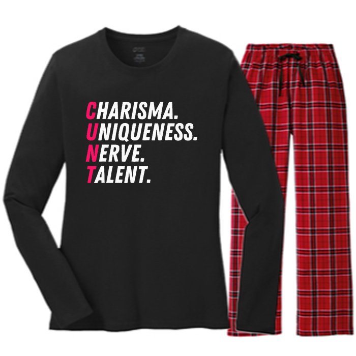 Charisma Uniqueness Nerve Talent Drag Race Queen Quote Women's Long Sleeve Flannel Pajama Set 