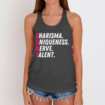 Charisma Uniqueness Nerve Talent Drag Race Queen Quote Women's Knotted Racerback Tank