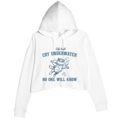 Cry Underwater No One Will Know Retro Crop Fleece Hoodie