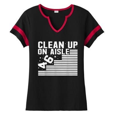 Clean Up On Aisle 46 Impeach Biden Sarcastic AntiBiden 8646 Ladies Halftime Notch Neck Tee