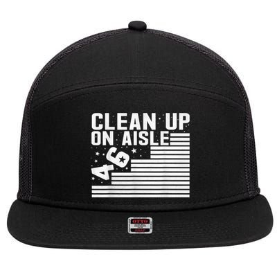 Clean Up On Aisle 46 Impeach Biden Sarcastic AntiBiden 8646 7 Panel Mesh Trucker Snapback Hat