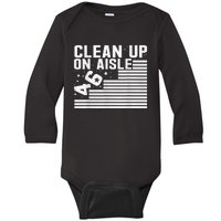 Clean Up On Aisle 46 Impeach Biden Sarcastic AntiBiden 8646 Baby Long Sleeve Bodysuit