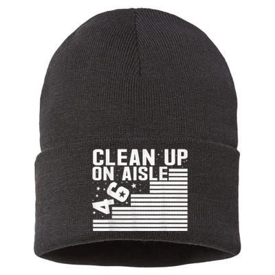 Clean Up On Aisle 46 Impeach Biden Sarcastic AntiBiden 8646 Sustainable Knit Beanie