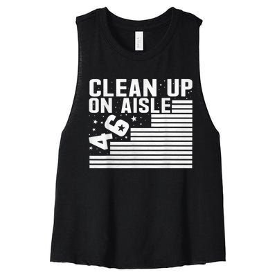 Clean Up On Aisle 46 Impeach Biden Sarcastic AntiBiden 8646 Women's Racerback Cropped Tank