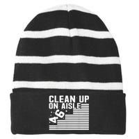 Clean Up On Aisle 46 Impeach Biden Sarcastic AntiBiden 8646 Striped Beanie with Solid Band