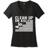 Clean Up On Aisle 46 Impeach Biden Sarcastic AntiBiden 8646 Women's V-Neck T-Shirt