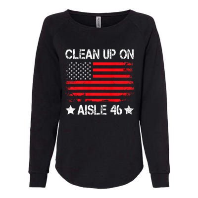 CLEAN UP ON AISLE 46 IMPEACH BIDEN 86 46 VINTAGE US FLAG Womens California Wash Sweatshirt