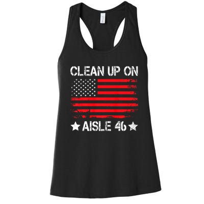 CLEAN UP ON AISLE 46 IMPEACH BIDEN 86 46 VINTAGE US FLAG Women's Racerback Tank