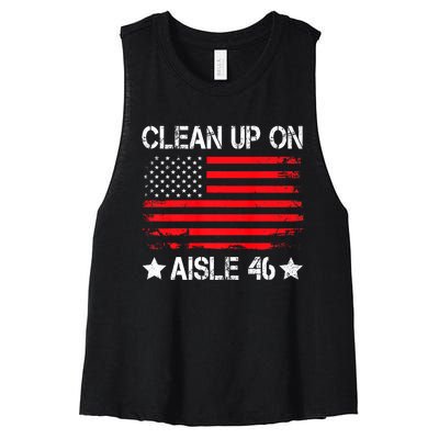 CLEAN UP ON AISLE 46 IMPEACH BIDEN 86 46 VINTAGE US FLAG Women's Racerback Cropped Tank