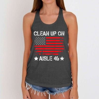 CLEAN UP ON AISLE 46 IMPEACH BIDEN 86 46 VINTAGE US FLAG Women's Knotted Racerback Tank