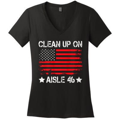 CLEAN UP ON AISLE 46 IMPEACH BIDEN 86 46 VINTAGE US FLAG Women's V-Neck T-Shirt