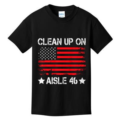 CLEAN UP ON AISLE 46 IMPEACH BIDEN 86 46 VINTAGE US FLAG Kids T-Shirt