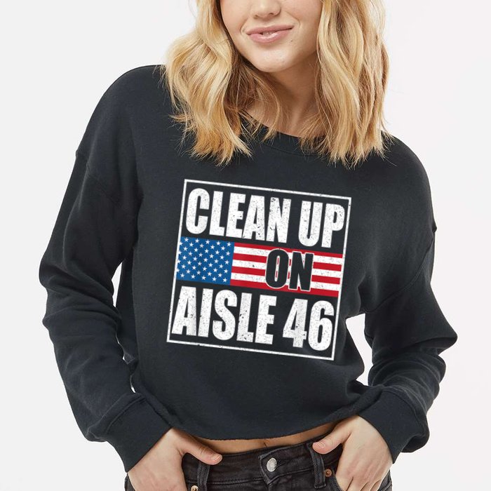 Clean Up On Aisle 46 American Flag Cropped Pullover Crew