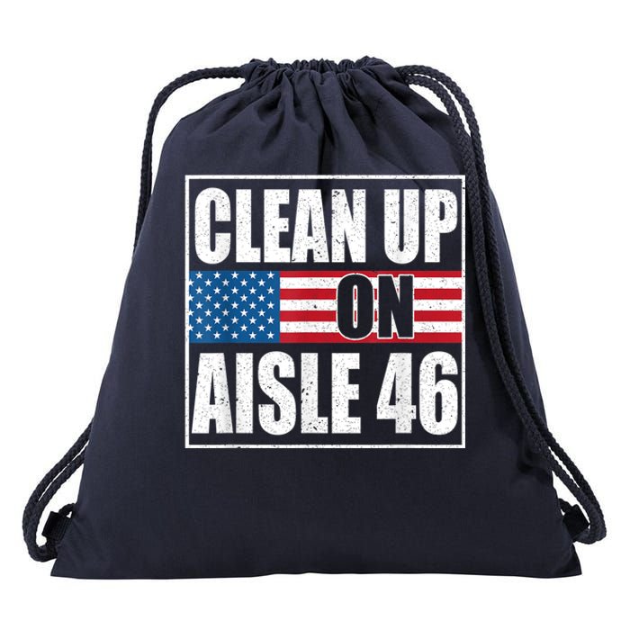 Clean Up On Aisle 46 American Flag Drawstring Bag