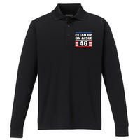 Clean Up On Aisle 46 Impeach Biden 8646 Resign Performance Long Sleeve Polo