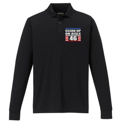 Clean Up On Aisle 46 Impeach Biden 8646 Resign Performance Long Sleeve Polo