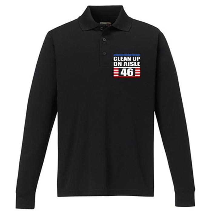 Clean Up On Aisle 46 Impeach Biden 8646 Resign Performance Long Sleeve Polo