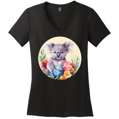 Charming Unique Original Easter Egg Koala Art Women's V-Neck T-Shirt