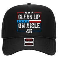 Clean Up On Aisle 46 Impeach Biden Political US America Flag  High Crown Mesh Back Trucker Hat