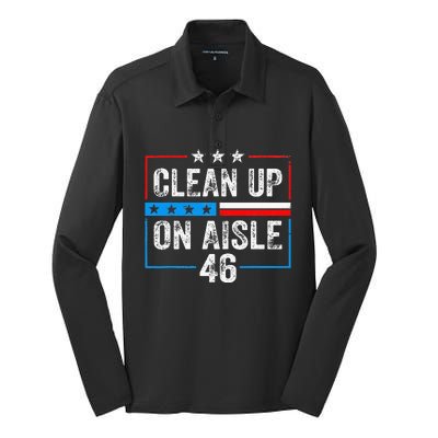 Clean Up On Aisle 46 Impeach Biden Political US America Flag  Silk Touch Performance Long Sleeve Polo