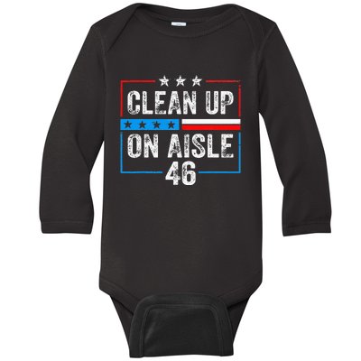 Clean Up On Aisle 46 Impeach Biden Political US America Flag  Baby Long Sleeve Bodysuit