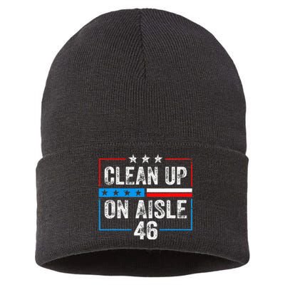 Clean Up On Aisle 46 Impeach Biden Political US America Flag  Sustainable Knit Beanie