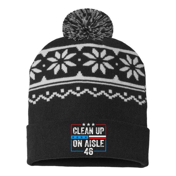 Clean Up On Aisle 46 Impeach Biden Political US America Flag  USA-Made Snowflake Beanie