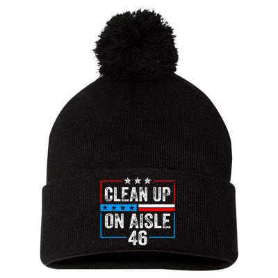 Clean Up On Aisle 46 Impeach Biden Political US America Flag  Pom Pom 12in Knit Beanie