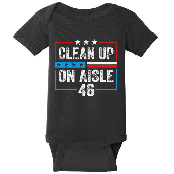 Clean Up On Aisle 46 Impeach Biden Political US America Flag  Baby Bodysuit