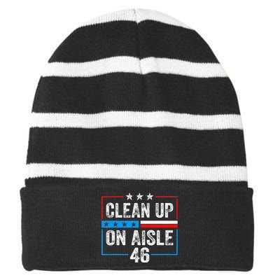 Clean Up On Aisle 46 Impeach Biden Political US America Flag  Striped Beanie with Solid Band