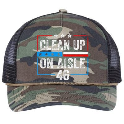 Clean Up On Aisle 46 Impeach Biden Political US America Flag  Retro Rope Trucker Hat Cap