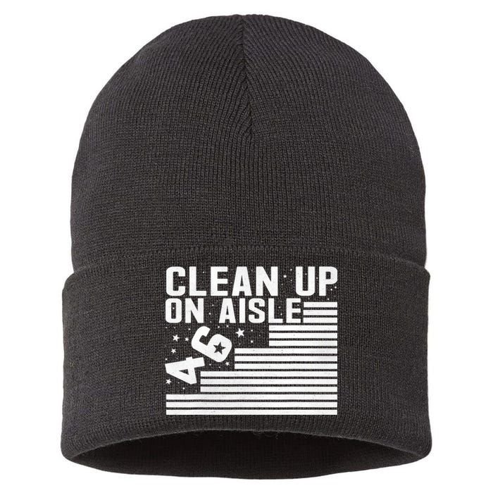 Clean Up On Aisle 46 Impeach Biden Sarcastic Anti Biden 86 46 Sustainable Knit Beanie